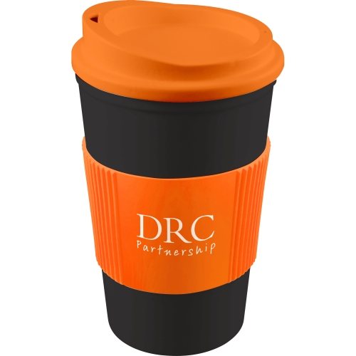 Solid Black Mug - Orange Lid (151) - Orange Grip (151)