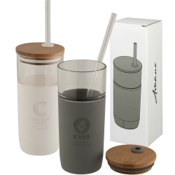 Arlo 600Ml Glass Tumbler With Bamboo Lid - Engraved