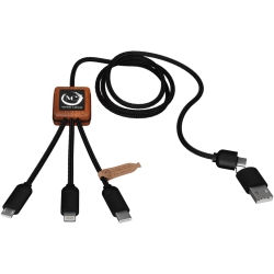 Scx.Design C38 3-In-1 RPET Light-Up Logo Charging Cable With Squared Wooden Casing