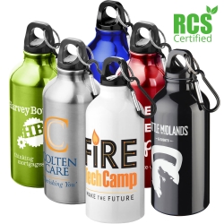 Recycled 400ml Aluminium Sports Bottle with Carabiner - RCS Certified